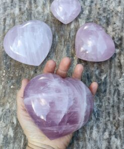 Alternative view of Natural crystals: Large hand carved and polished Rose Quartz hearts