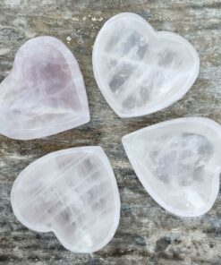 Natural crystals: hand carved and polished Rose Quartz heart shaped bowls (approx. 10x9x2.5cm)