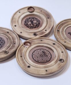 Incense & Cone Holder: Round Wooden with Metal Inlay (Approx 10cm)