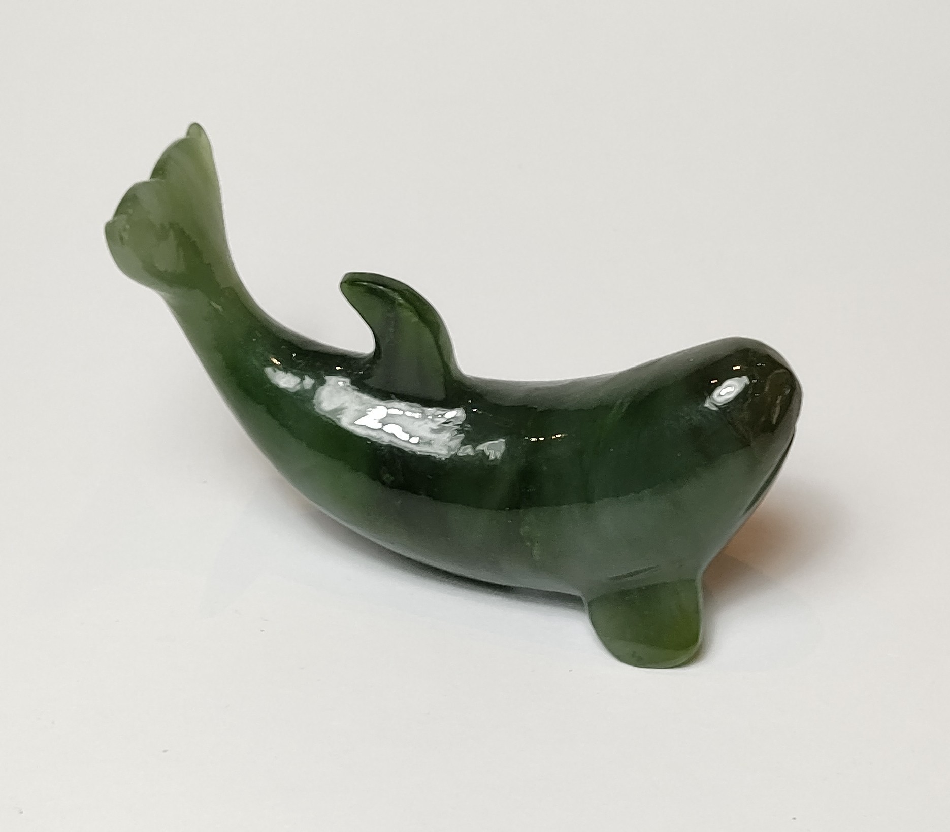 Natural Crystals: Hand Carved & Polished Jade Whale (Approx. 9x5x3.5cm)