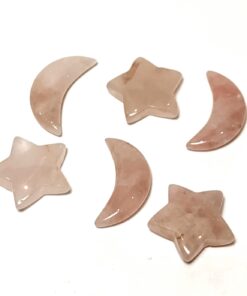 Natural crystal: hand carved and polished Rose Quartz stars and moons