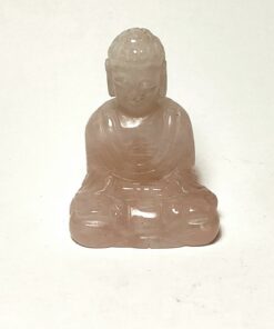 Alternative view of Natural crystal: hand carved and polished Rose Quartz Thai Buddha