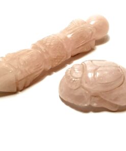 Natural crystal: hand carved and polished Rose Quartz wand and Scarab Beetle