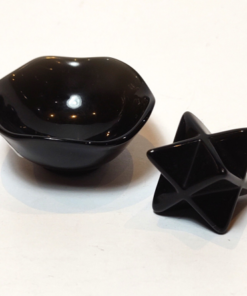 Natural crystals: Cut and polished Black Obsidian bowl and Merkabah
