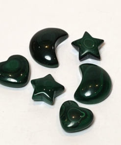 Natural Crystal: Hand Cut & Polished Malachite Hearts, Moons & Starts (Approx 2x2x.8cm)