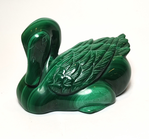 Natural Crystal: Hand Carved & Polished Malachite Duck (Approx 11x7x6cm)