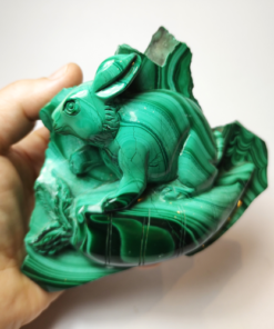 Alternative view of Natural Crystal: Hand Carved & Polished Malachite Hare (Approx 13x10x6cm)