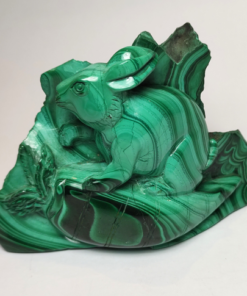 Natural Crystal: Hand Carved & Polished Malachite Hare (Approx 13x10x6cm)