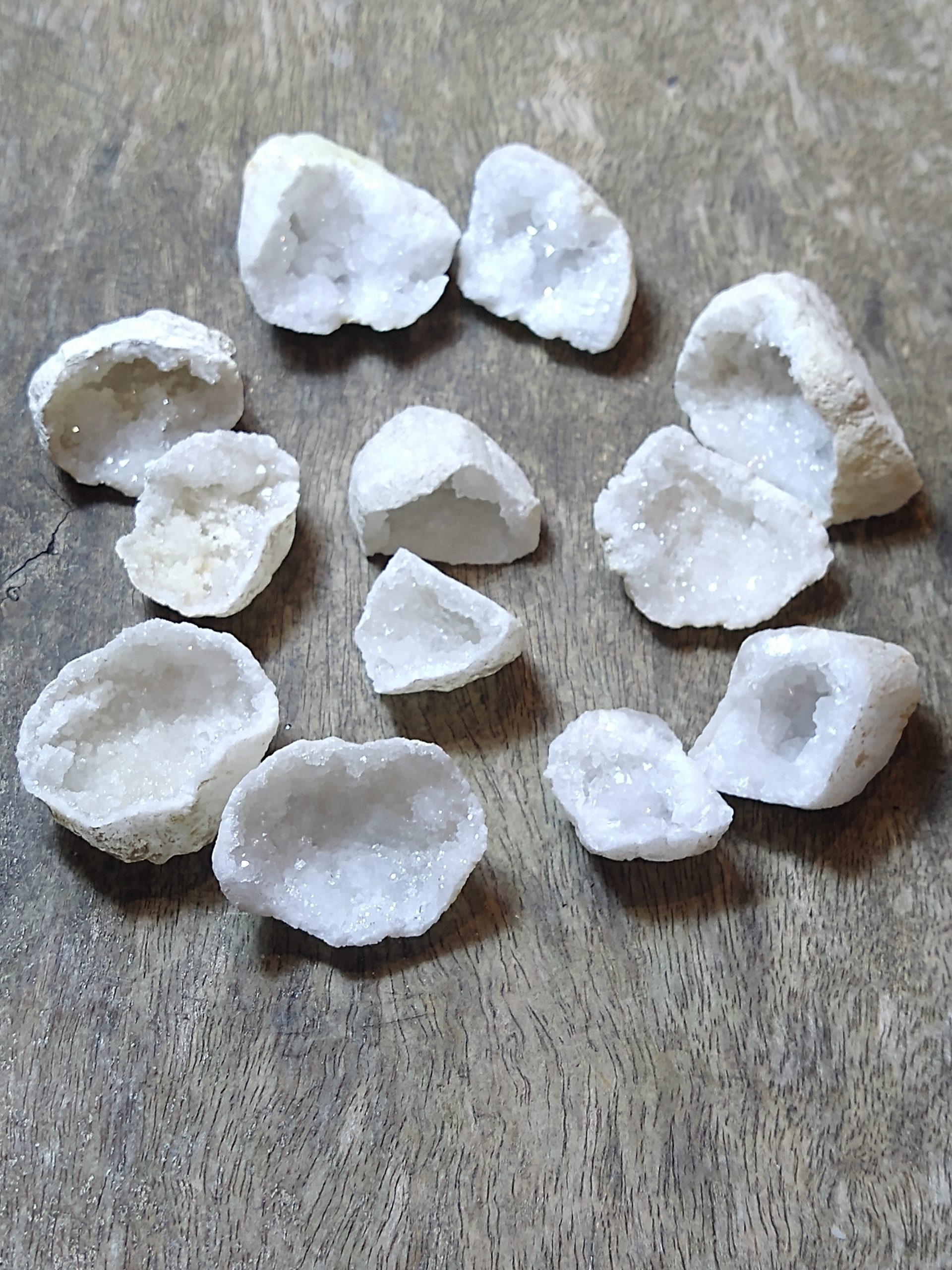 Natural Crystals: Clear Quartz Geodes Matching Pairs (Each Half Approx 3x3x2cm)