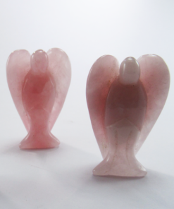 Alternative view of Natural crystals: hand carved and polished Rose Quartz Angels (available in three sizes)