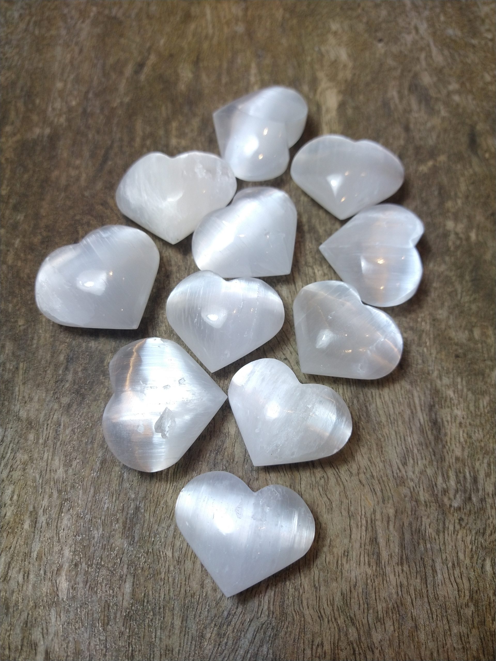Natural Crystals: Cut & Polished Selenite Hearts (Approx 4x4x1cm)