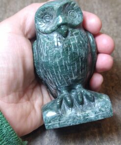Alternative view of Natural Crystal: Hand Carved & Polished Seraphinite Owl (Approx 9x5x5cm)
