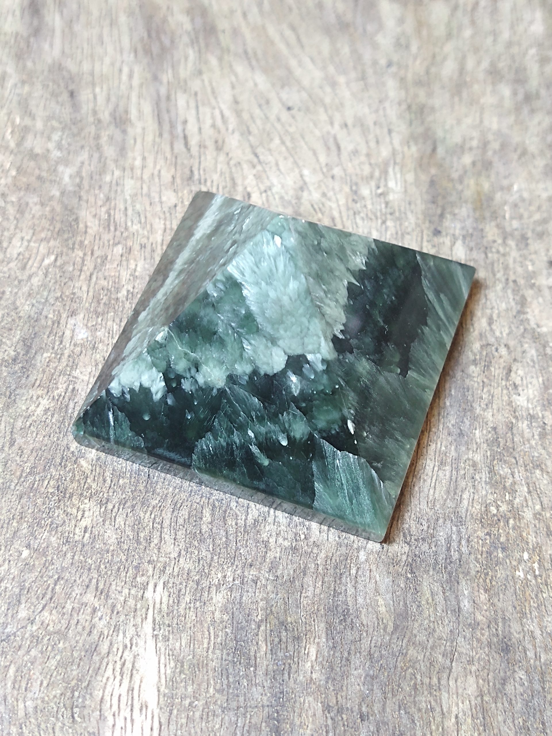 Natural Crystal: Cut & Polished Seraphinite Pyramid (Approx 5x5x5cm)