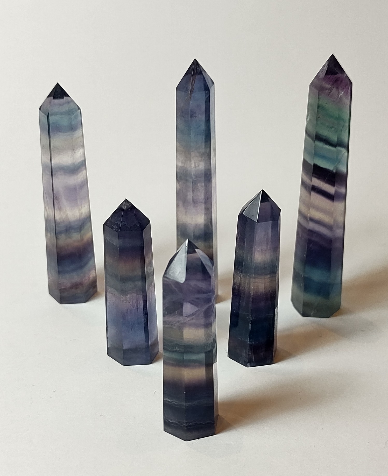 Natural Crystals: Cut & Polished Rainbow Fluorite Generators (Two Sizes Available)