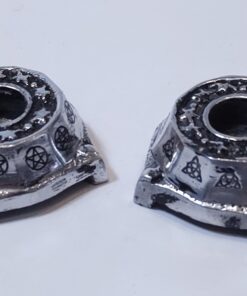 Candle Holders: Anodised Aluminium- Small to Fit Ritual Candles. Approx. 3x3x1.5cm