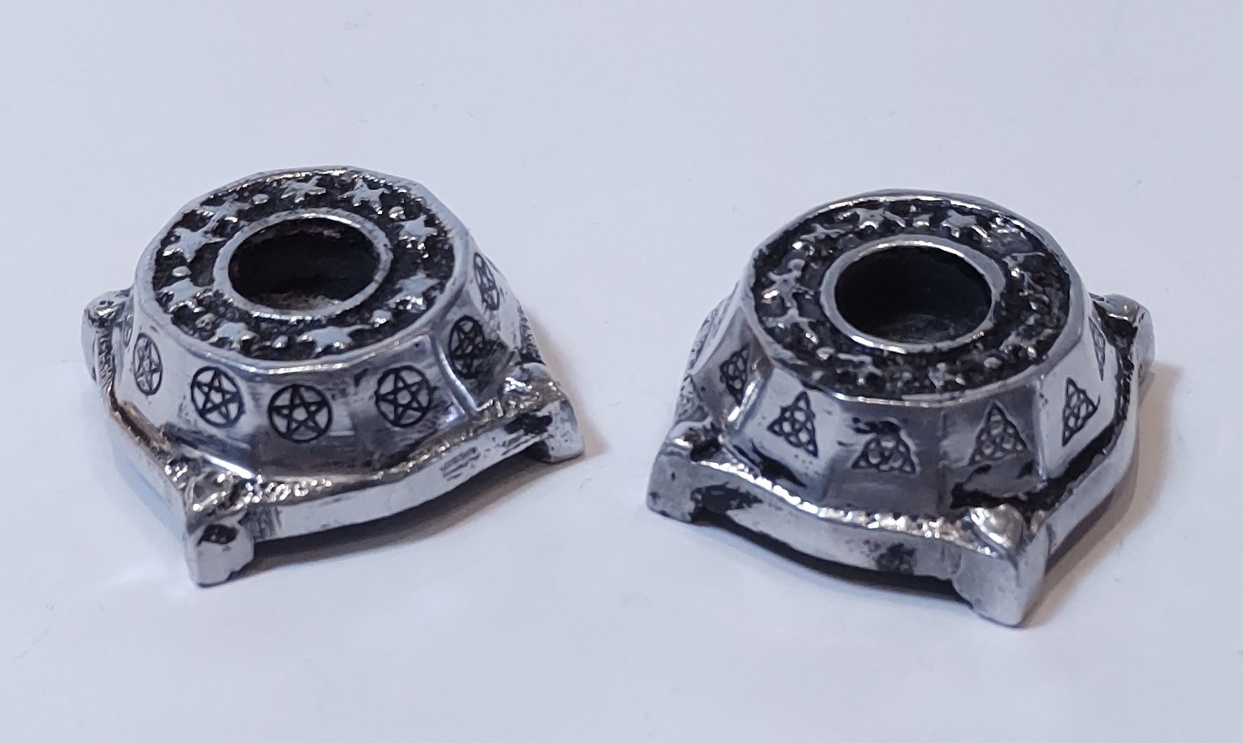 Candle Holders: Anodised Aluminium- Small to Fit Ritual Candles. Approx. 3x3x1.5cm