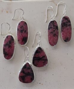 Earrings: Cut & Polished Rhodonite Set in 925 Sterling Silver