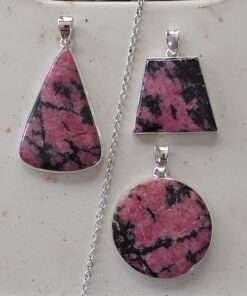 Pendants: Cut & Polished Rhodonite Set in 925 Sterling Silver