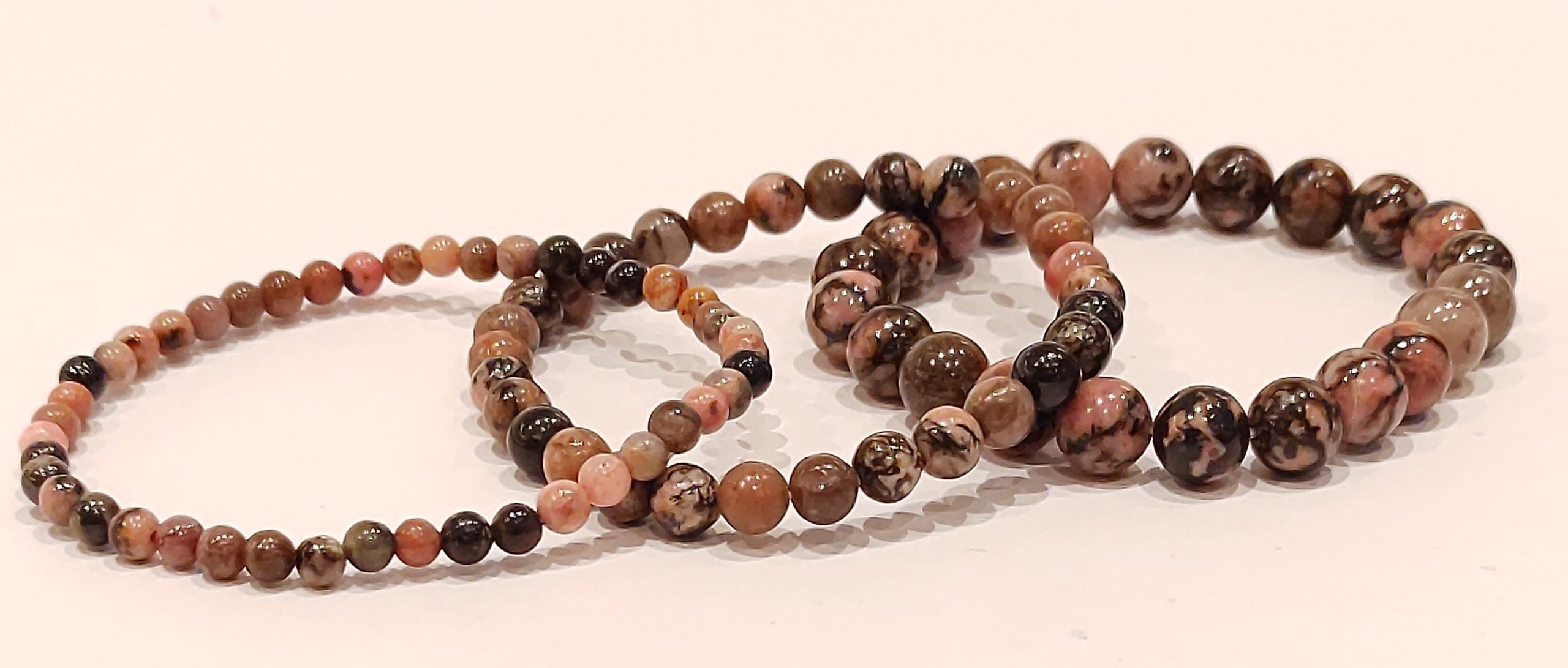 Stretch Bracelets: Rhodonite 4mm, 6mm, & 8mm Round Beads