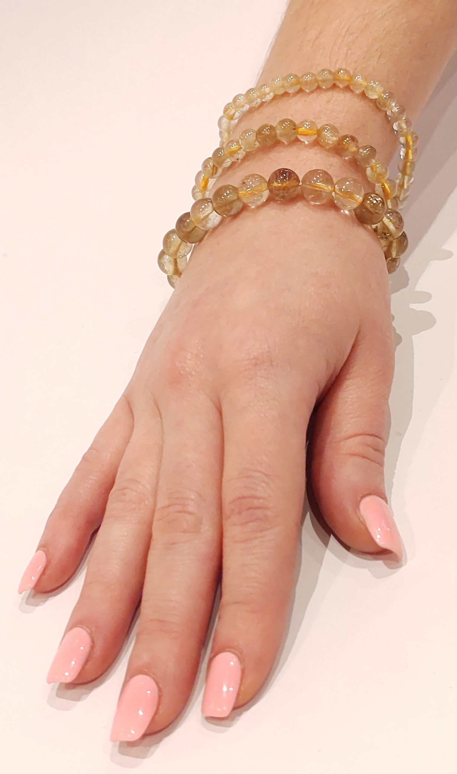 Stretch Bracelets: Rutilated Quartz 5mm, 6mm, & 8mm Round Beads - Image 2