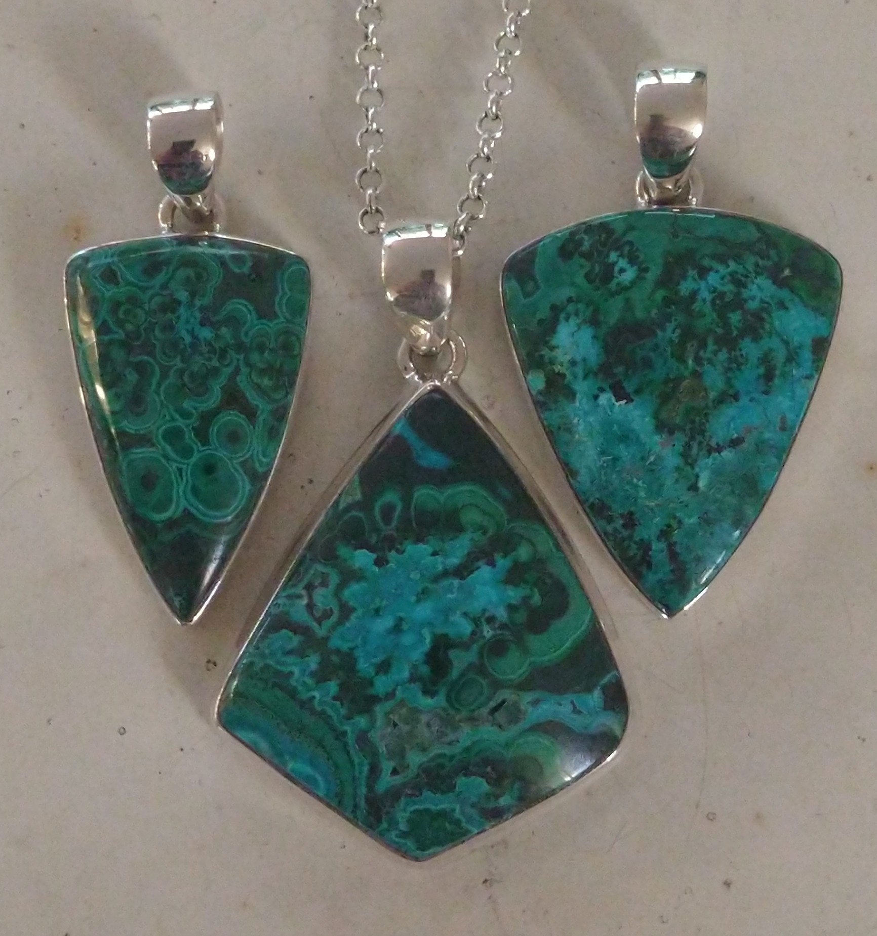 Pendants: Cut & Polished Chrysocolla Crystal Set in 925 Sterling Silver