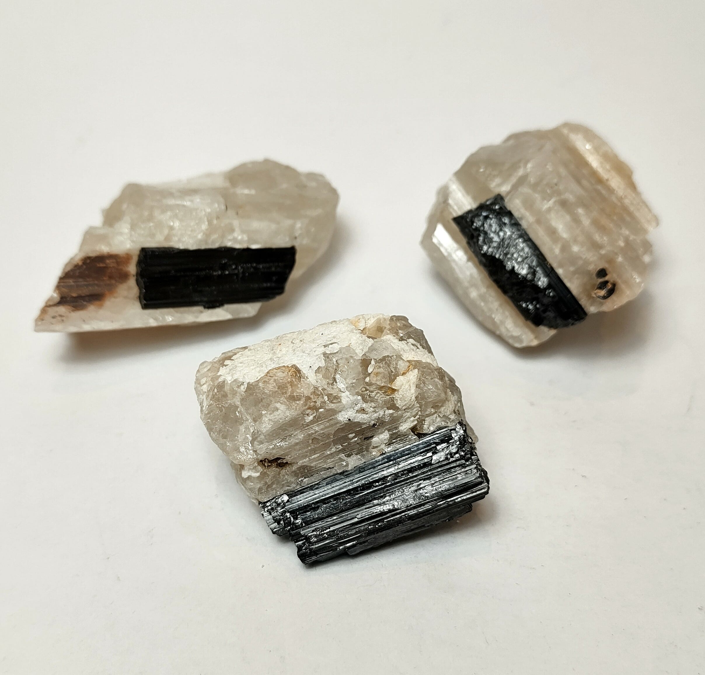 Natural Crystals: Tourmalinated Quartz specimens (approx. 4x4x2cm)