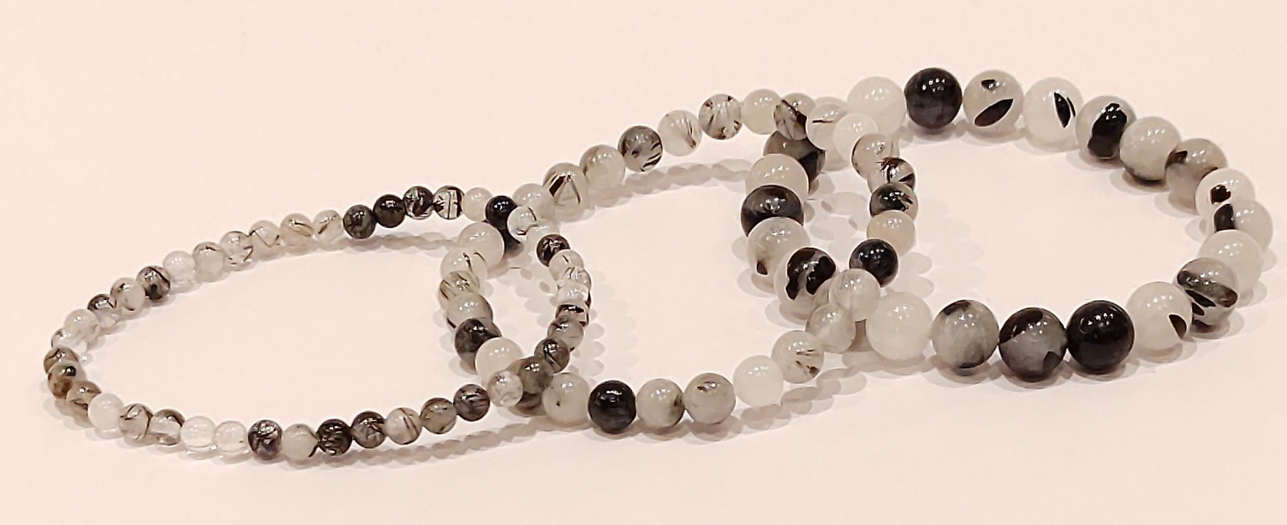 Stretch Bracelets: Black Tourmaline in Quartz 4mm, 6mm, & 8mm Round Beads - Image 3