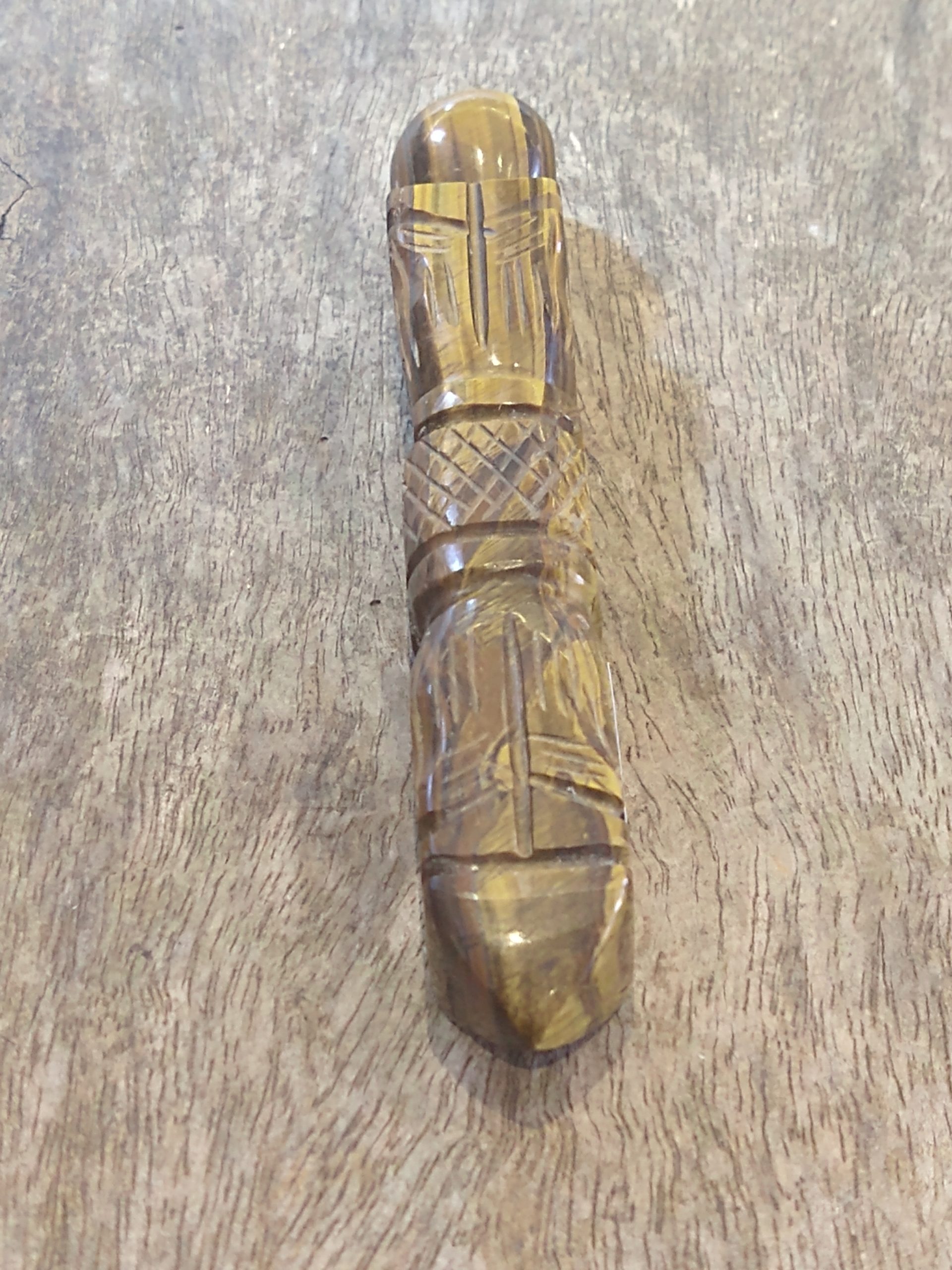 Natural Crystal: Hand Carved & Polished Tiger Eye Wand (Approx 13x2cm) - Image 2