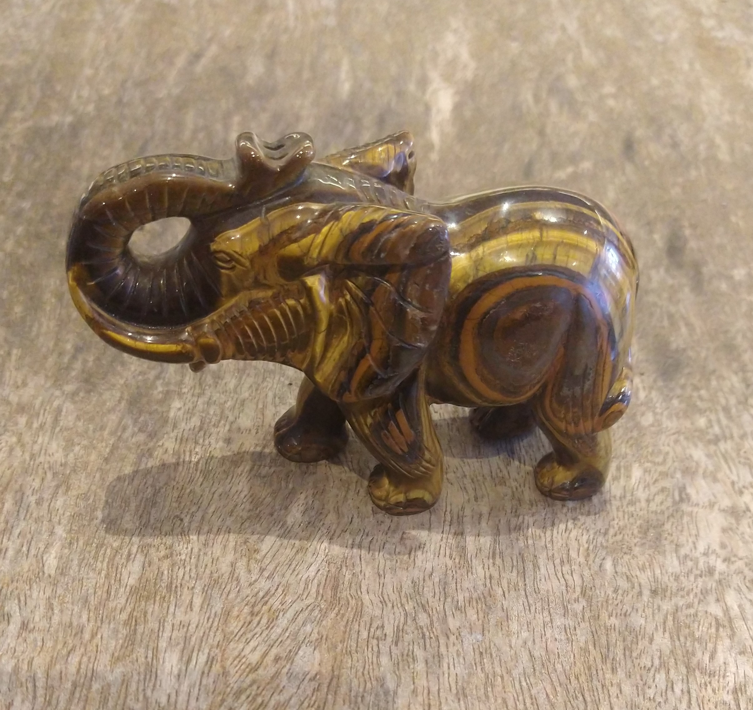 Natural Crystal: Hand Carved & Polished Tiger Eye Elephants - Image 2
