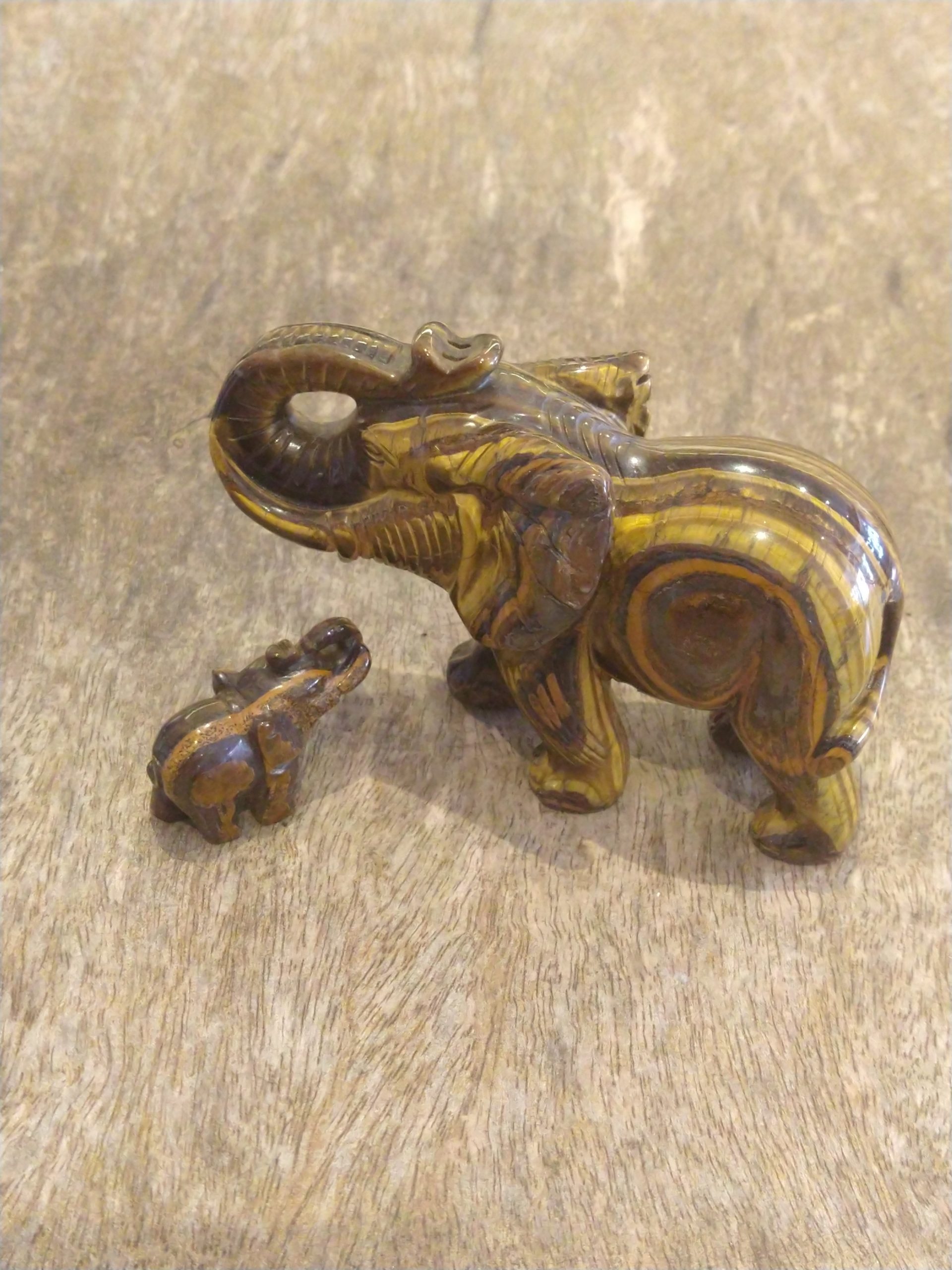 Natural Crystal: Hand Carved & Polished Tiger Eye Elephants