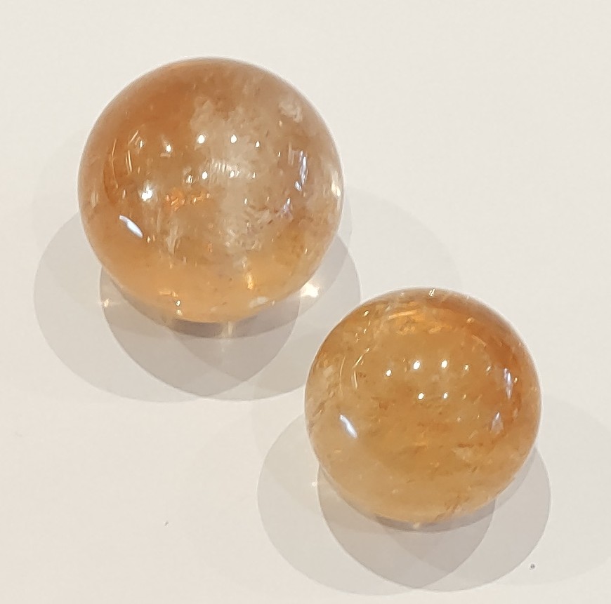 Natural Crystals: Cut & Polished Honey Calcite Spheres (Approx 3x2x1cm)