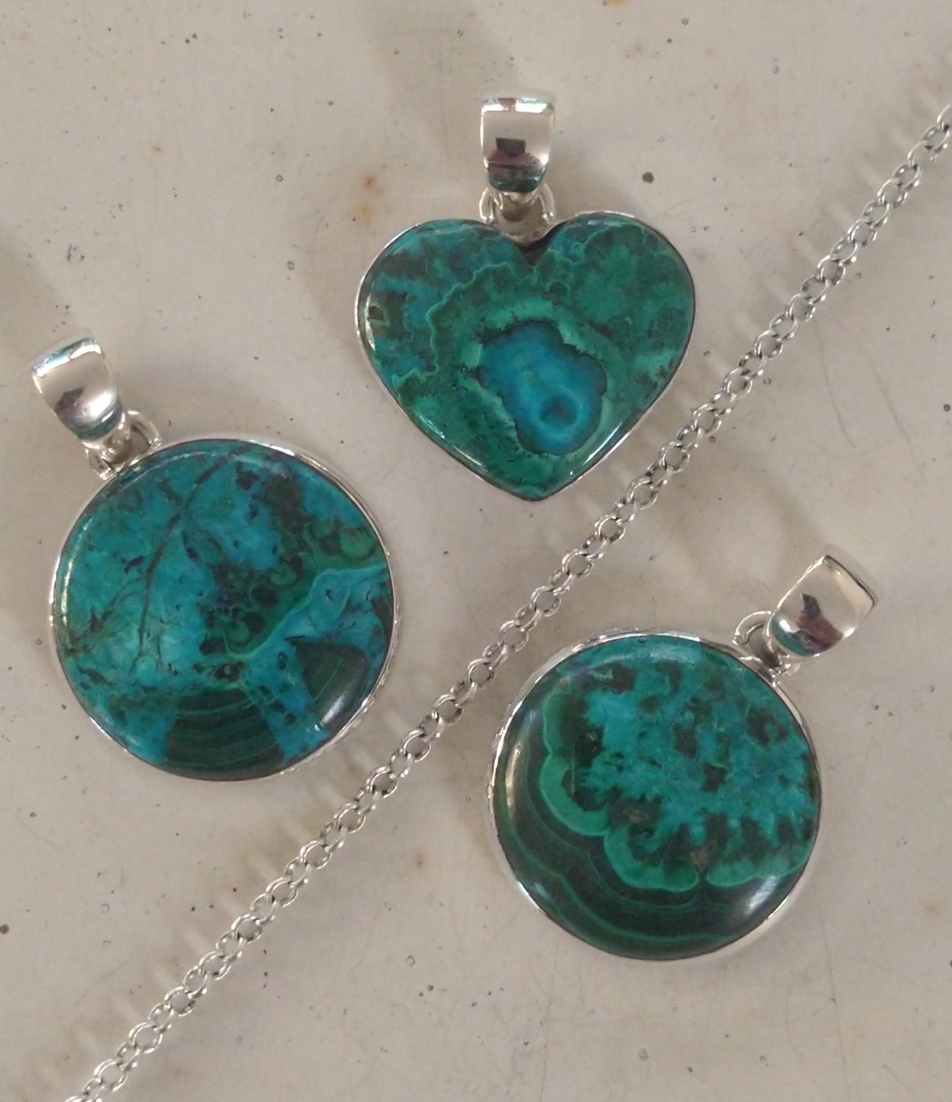 Pendants: Cut & Polished Chrysocolla Crystal Set in 925 Sterling Silver