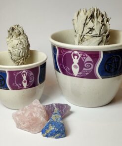 Smudge Bowls: Glassed Ceramic with Pagan Motives in Blues & Purples