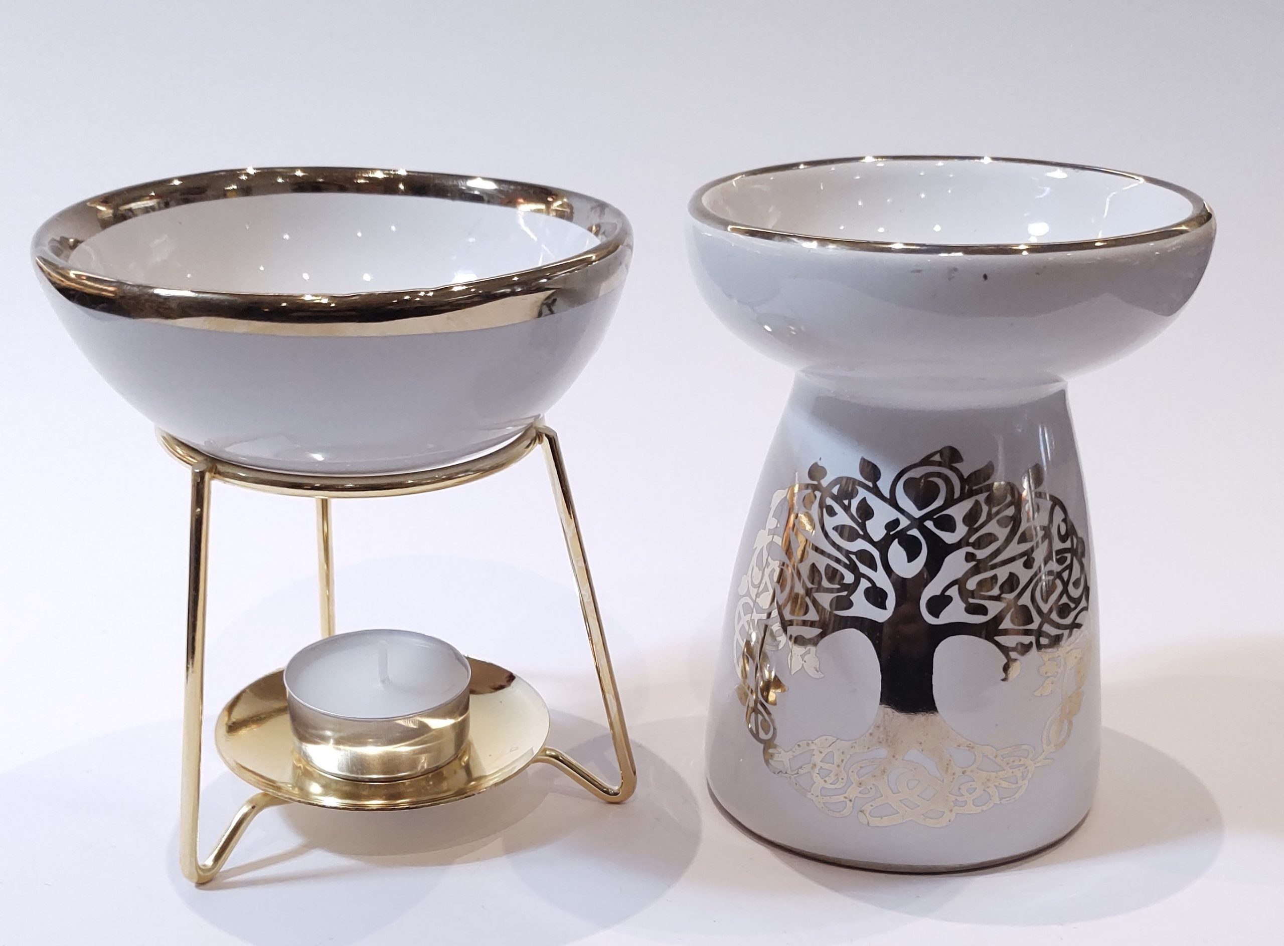 Ceramic Oil Burners: White & Gold Series - two designs to choose from